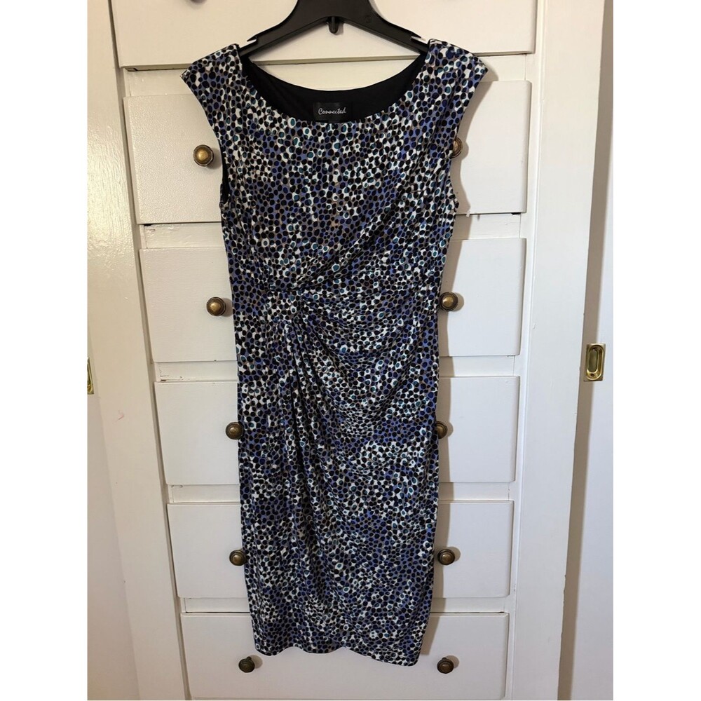 connected apparel Blue & Black Printed Ruched Midi Dress